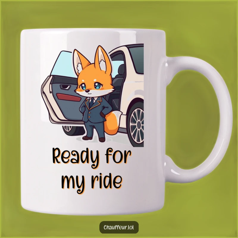 Funny Fox Valet Mug: Suave Uniform Character, Car Door Wait, Perfect Funny Gift