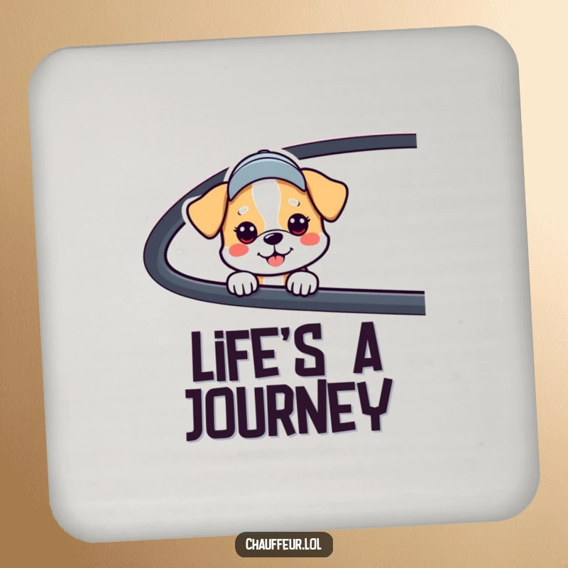 Funny Dog Car Window Coasters depicting a dog in a cap peeking from a car, protecting surfaces with a funny gift.