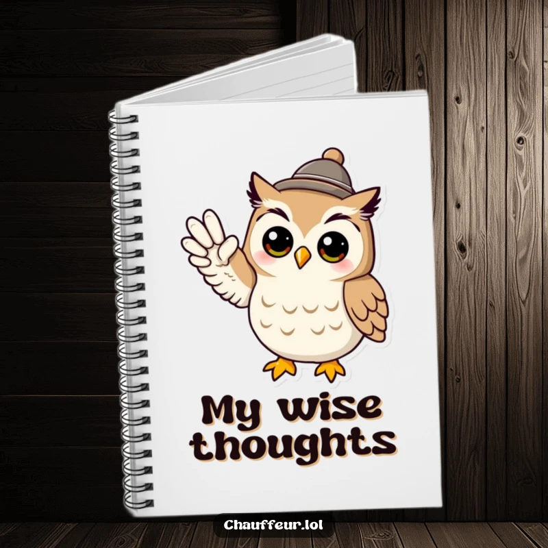 Funny notebook cover with a cool owl character wearing a tiny hat and signaling with its wing, great funny gift.