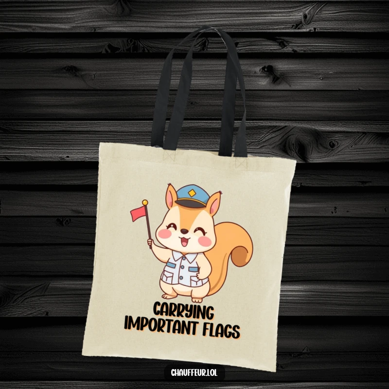 Funny Squirrel Flag Signal Tote Bag: A uniformed squirrel ingeniously uses a small flag for communication, making this tote a funny and functional accessory.